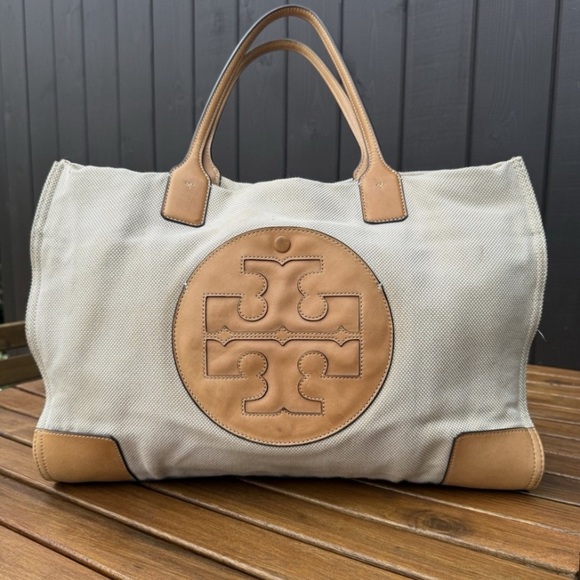 Tory Burch Handbags - Large Tory Burch Cream and Tan Tote Bag